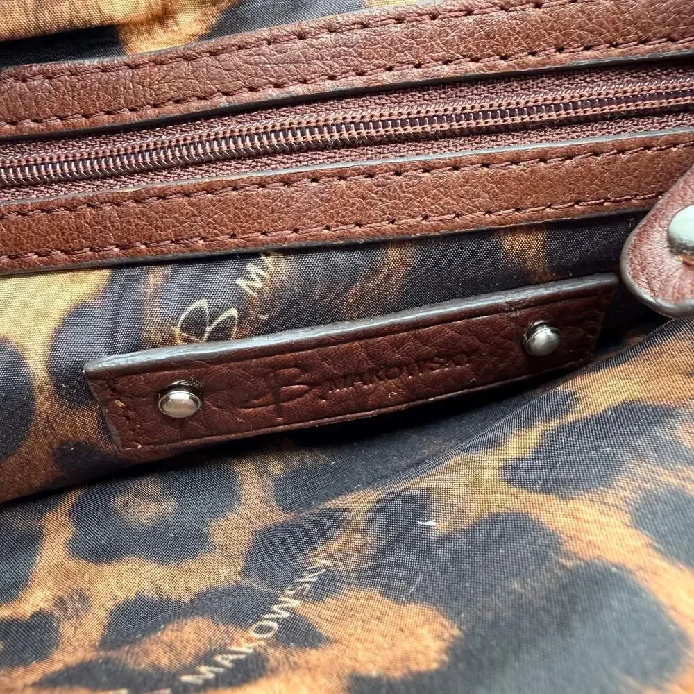 B Makowsky Brown Leather Crossbody Bag Studded Ruched Pocket Purse